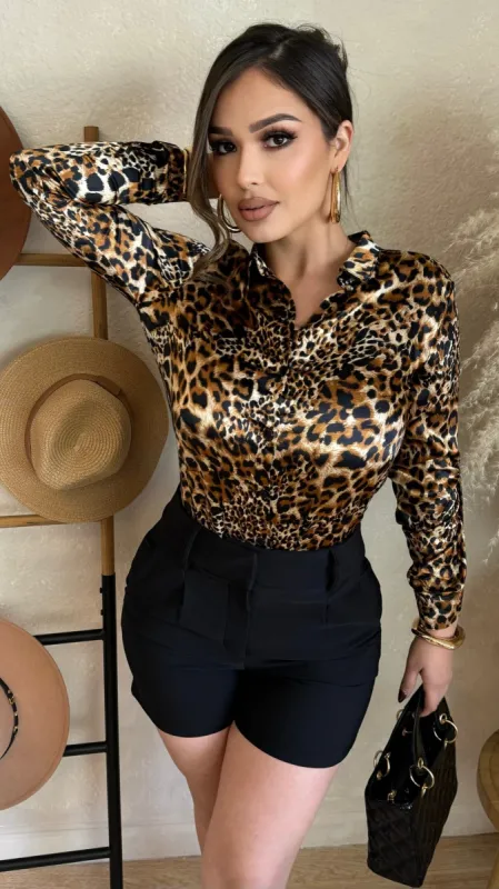 Feisty Button Up Top (Leopard) sold by Lavish Couture Fashion