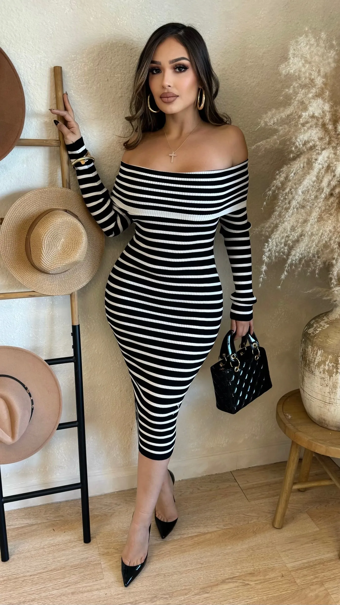 Unspoken Striped Midi Dress (White/ Black) sold by Lavish Couture Fashion product image thumbnail 3