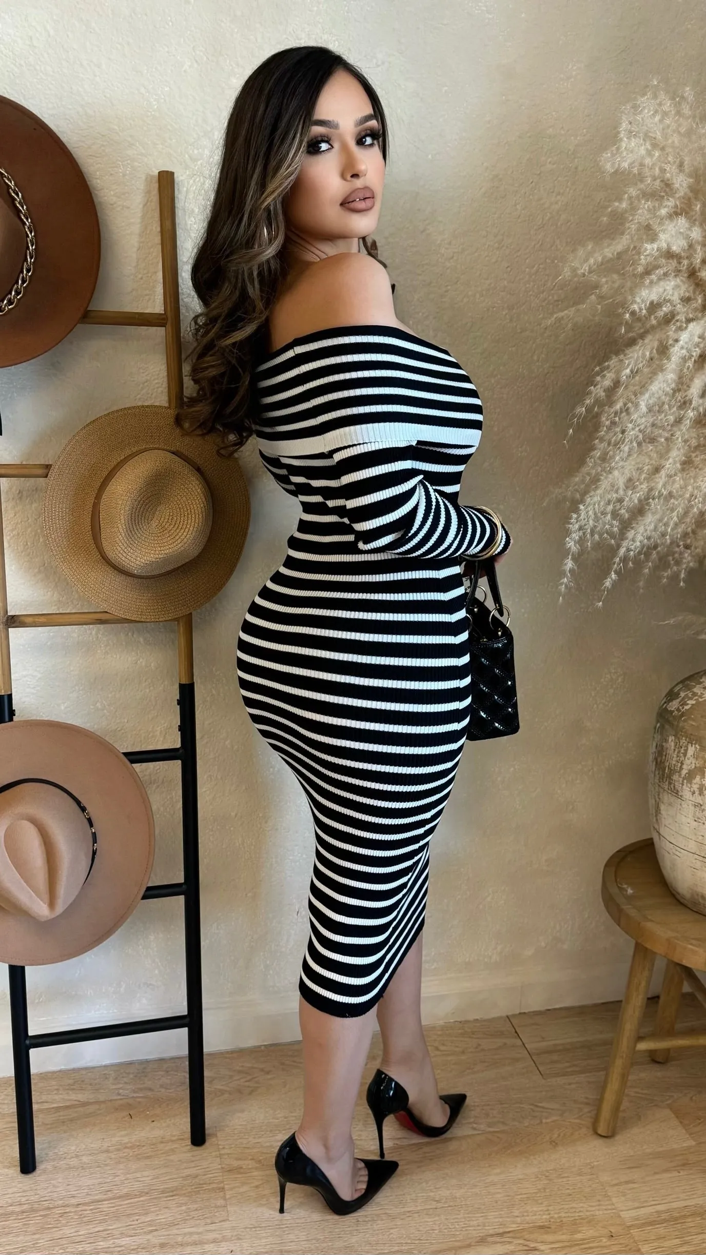 Unspoken Striped Midi Dress (White/ Black) sold by Lavish Couture Fashion product image thumbnail 2