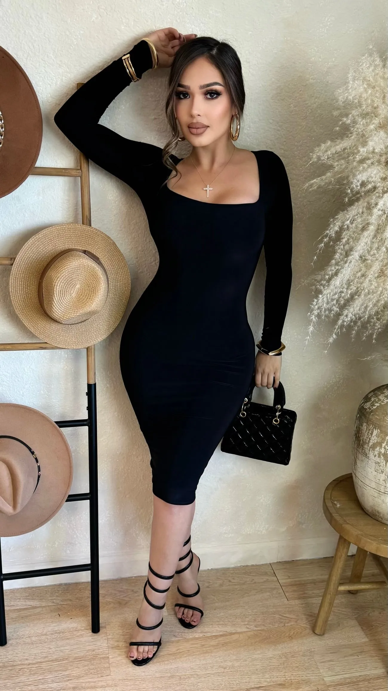 Samaria Double Material Midi Dress (Black) sold by Lavish Couture Fashion