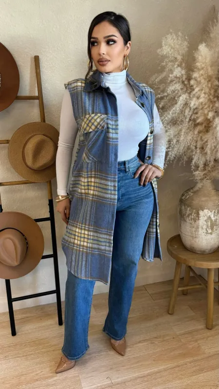 Uptown Brunch Vest Cardigan (Blue) sold by Lavish Couture Fashion