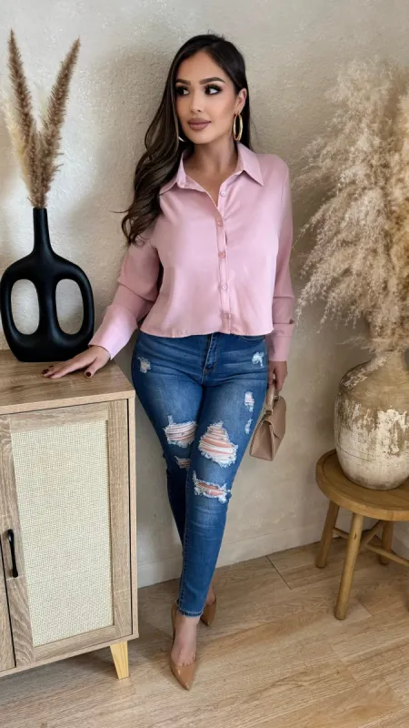 Larisa Button Up Top (Dusty Pink) sold by Lavish Couture Fashion