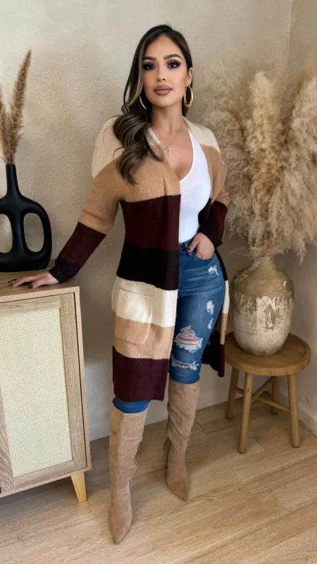 Fall In Love With Fall Cardigan (Ivory/ Taupe/ Brown) sold by Lavish Couture Fashion