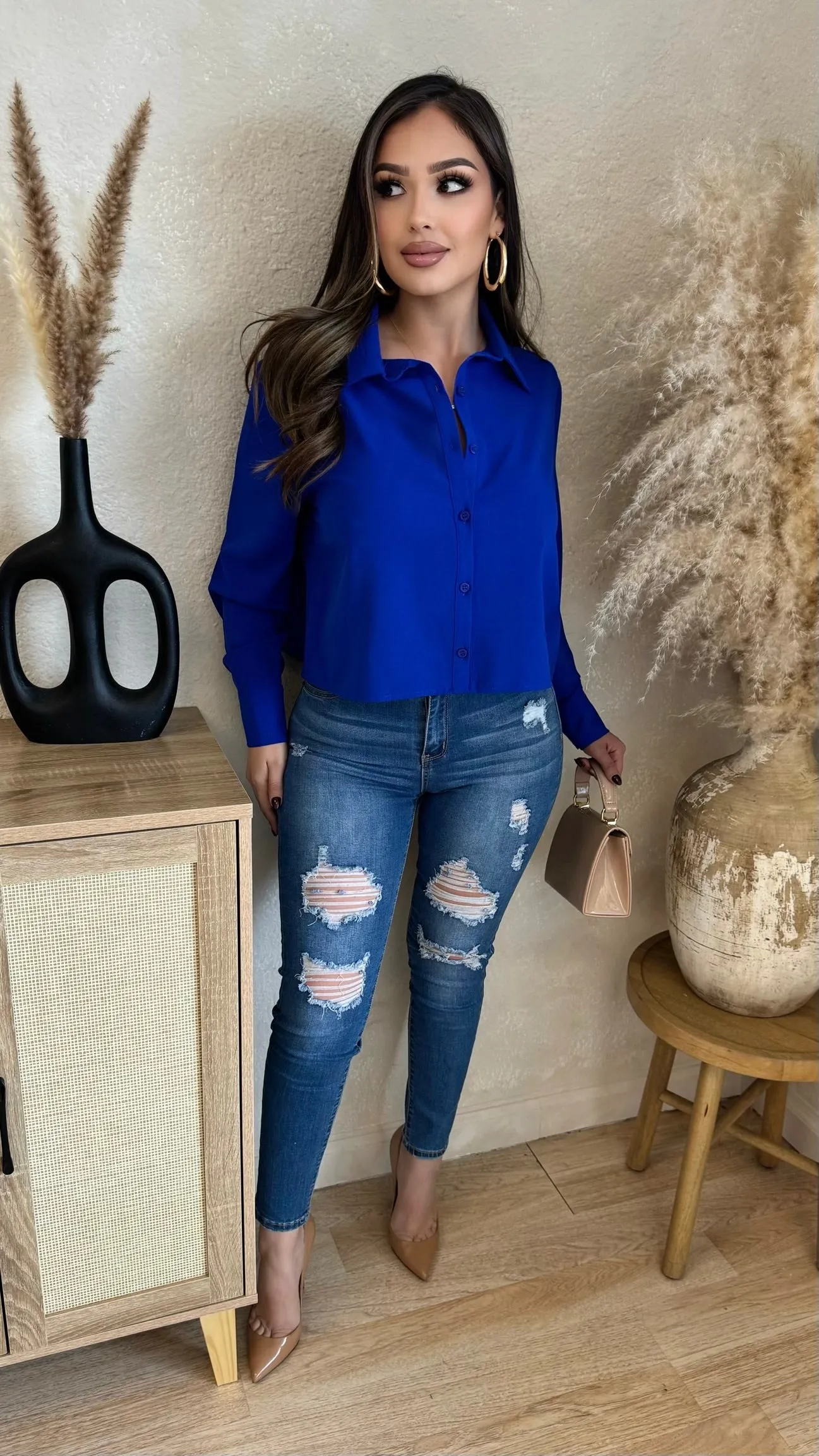 Larisa Button Up Top (Royal Blue) sold by Lavish Couture Fashion product image thumbnail 3