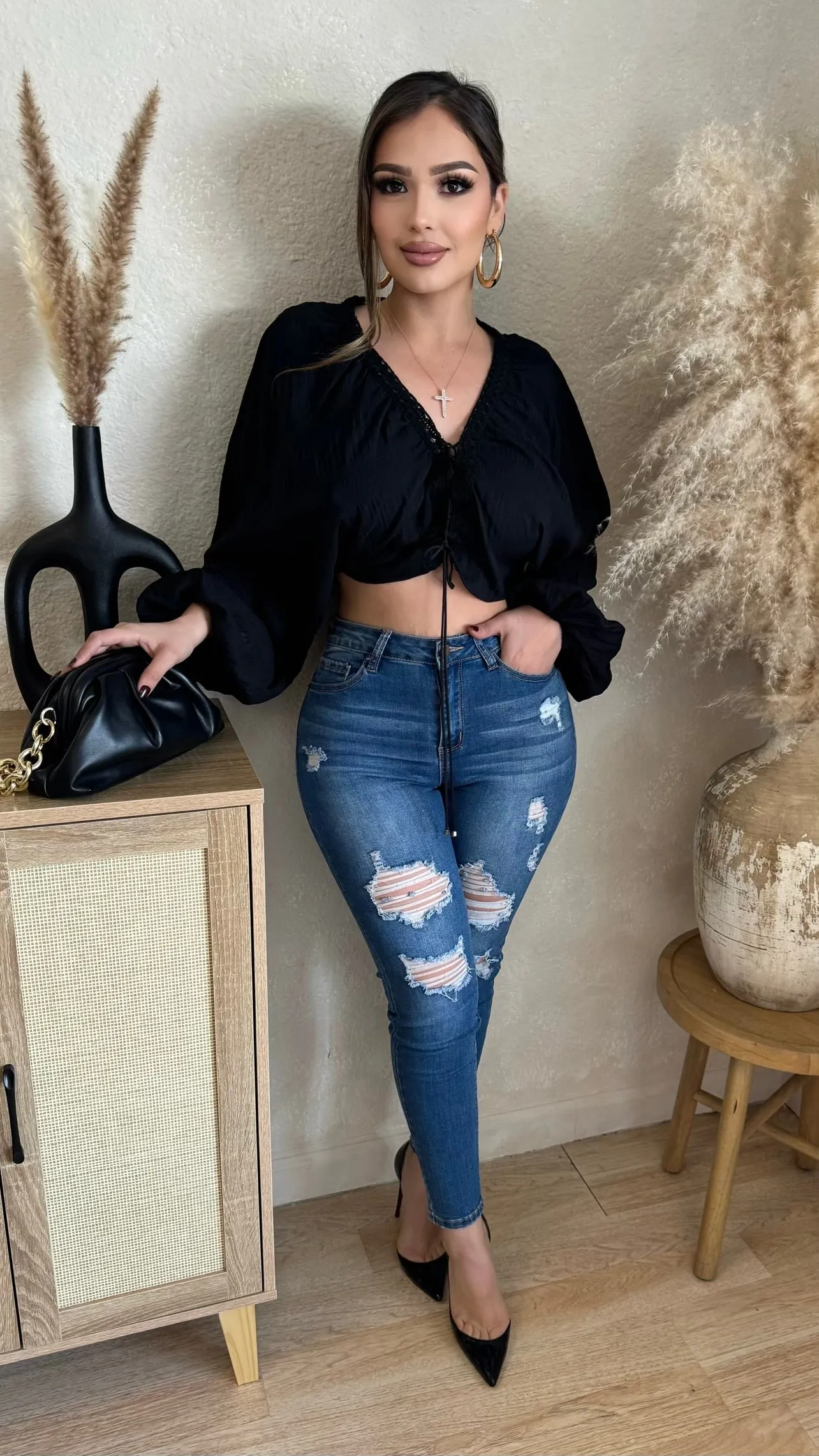 Feel The Vibes Crop Top (Black) sold by Lavish Couture Fashion