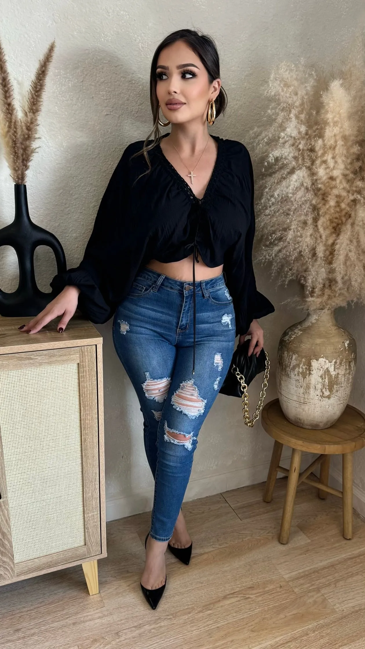 Feel The Vibes Crop Top (Black) sold by Lavish Couture Fashion product image thumbnail 3