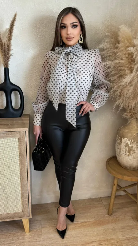 Maritza Polka Dot Top (Ivory/ Black) sold by Lavish Couture Fashion