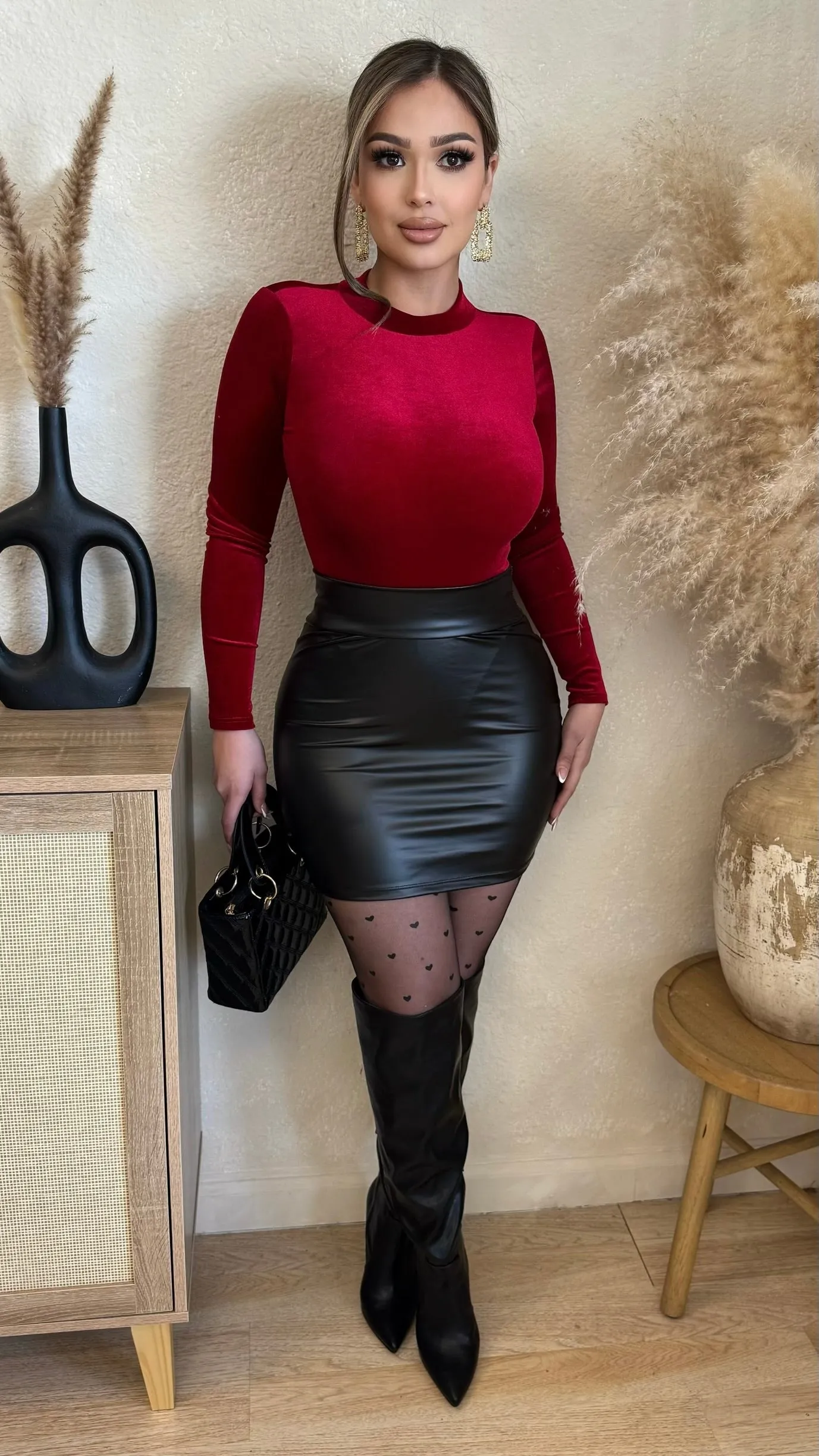 Couture Suede Bodysuit (Red) sold by Lavish Couture Fashion product image thumbnail 2