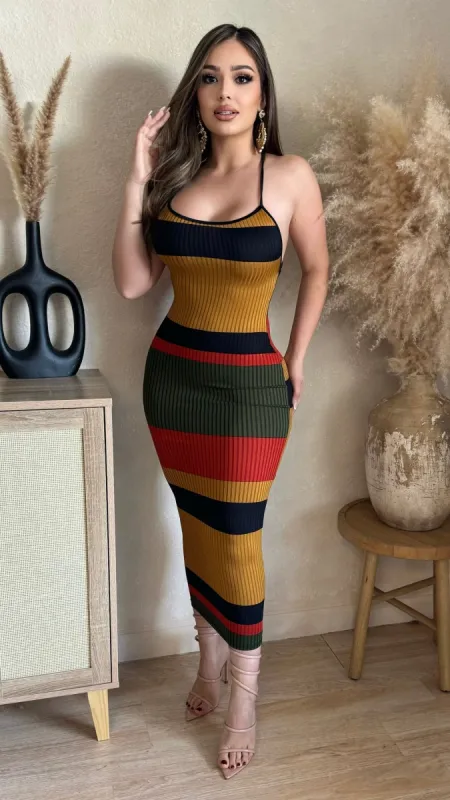 Top Trend Midi Dress (Mustard/Black) sold by Lavish Couture Fashion