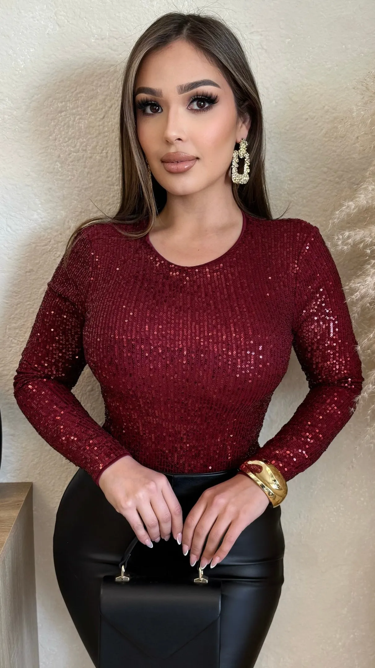 Glamour Girl Bodysuit (Burgundy) sold by Lavish Couture Fashion