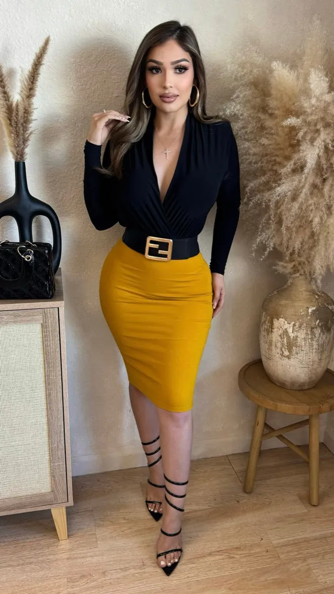 Annalise Skirt (Mustard) sold by Lavish Couture Fashion