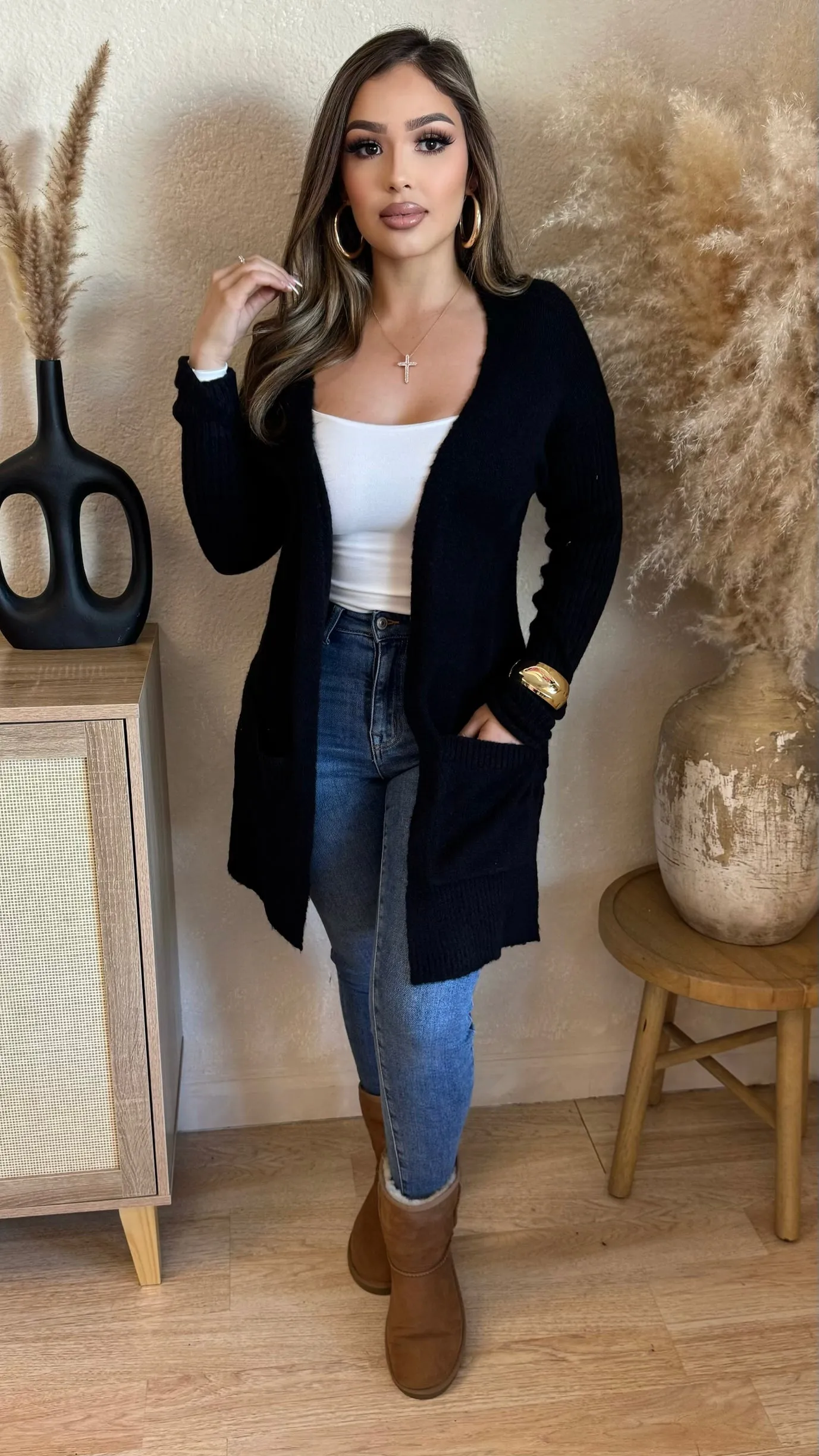 Comfort Zone Cardigan (Black) sold by Lavish Couture Fashion