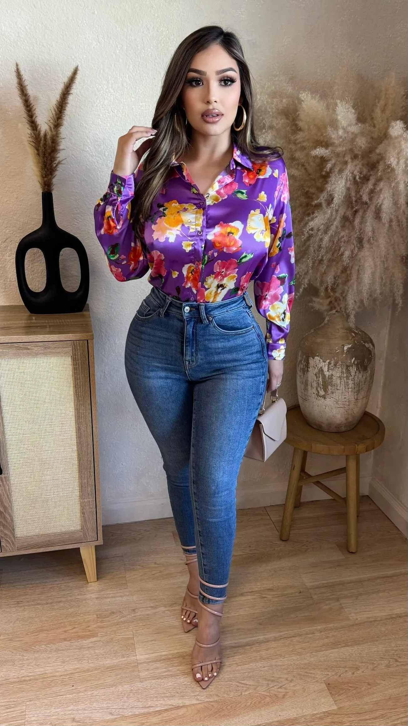 Just Say When Satin Floral Tops (Purple/ Pink) sold by Lavish Couture Fashion