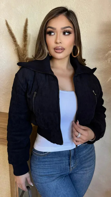 Closing The Distance Bomber Jacket (Black) sold by Lavish Couture Fashion