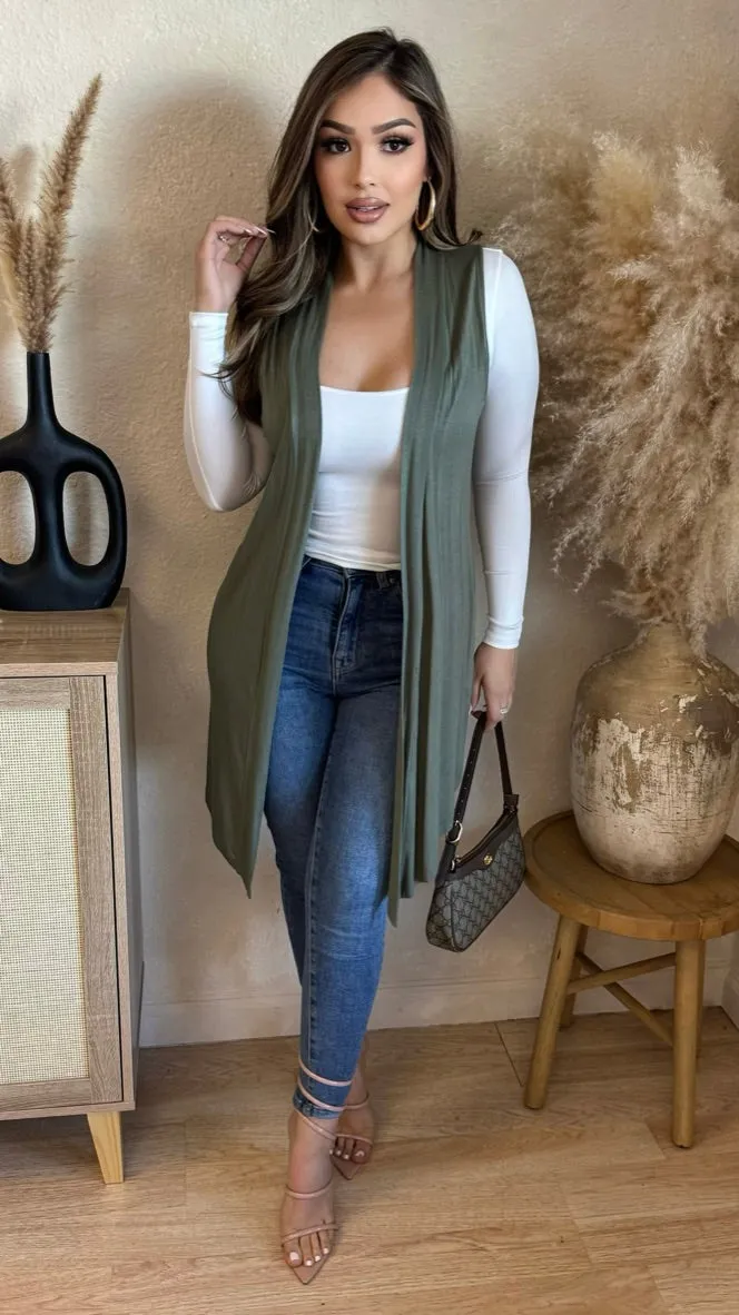 Sofia Throwover Vest (Olive) sold by Lavish Couture Fashion