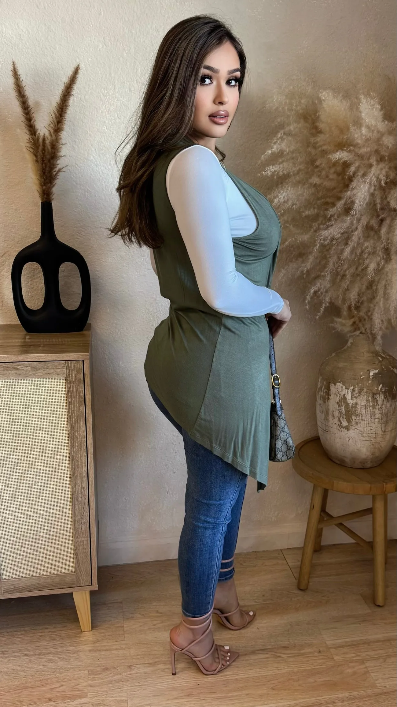 Sofia Throwover Vest (Olive) sold by Lavish Couture Fashion product image thumbnail 2