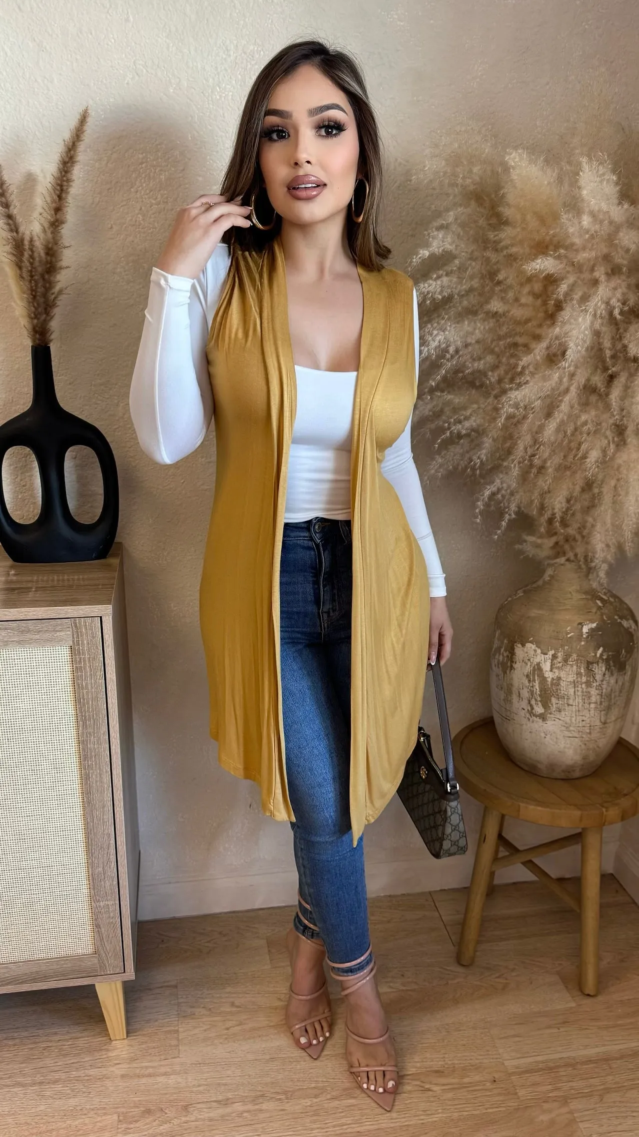 Sofia Throwover Vest (Mustard) sold by Lavish Couture Fashion