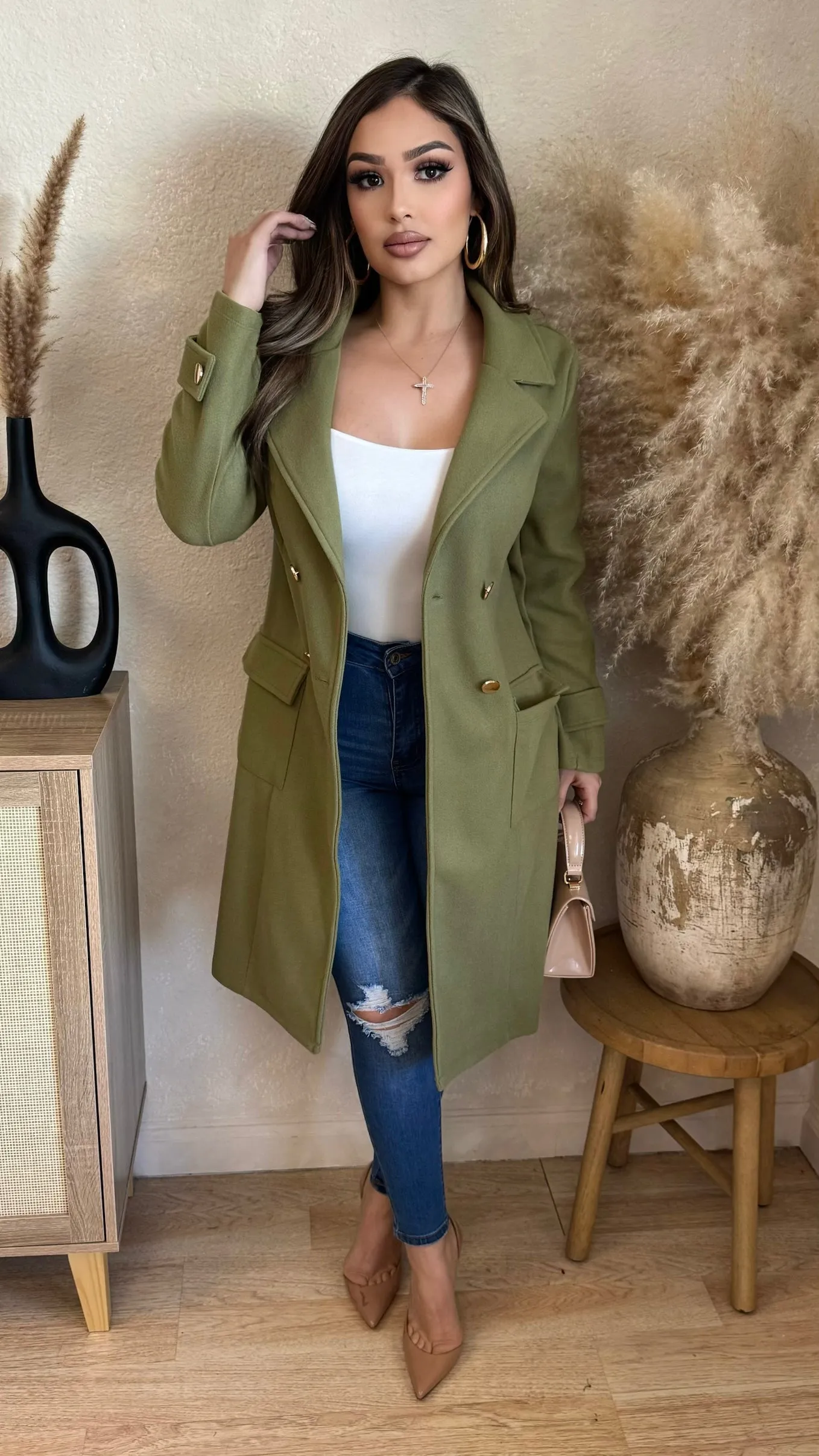 Fashionable Fall Coat (Olive) sold by Lavish Couture Fashion product image thumbnail 2