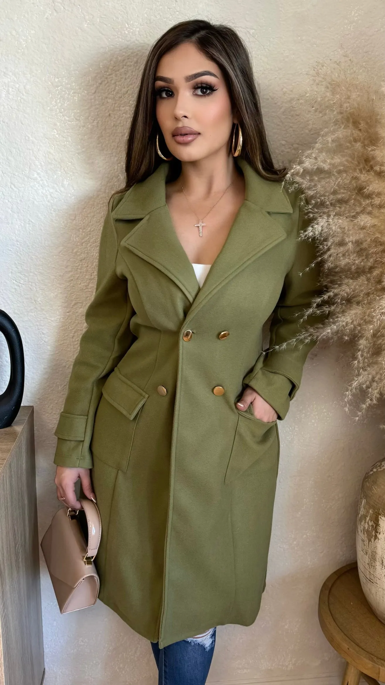Fashionable Fall Coat (Olive) sold by Lavish Couture Fashion product image thumbnail 4