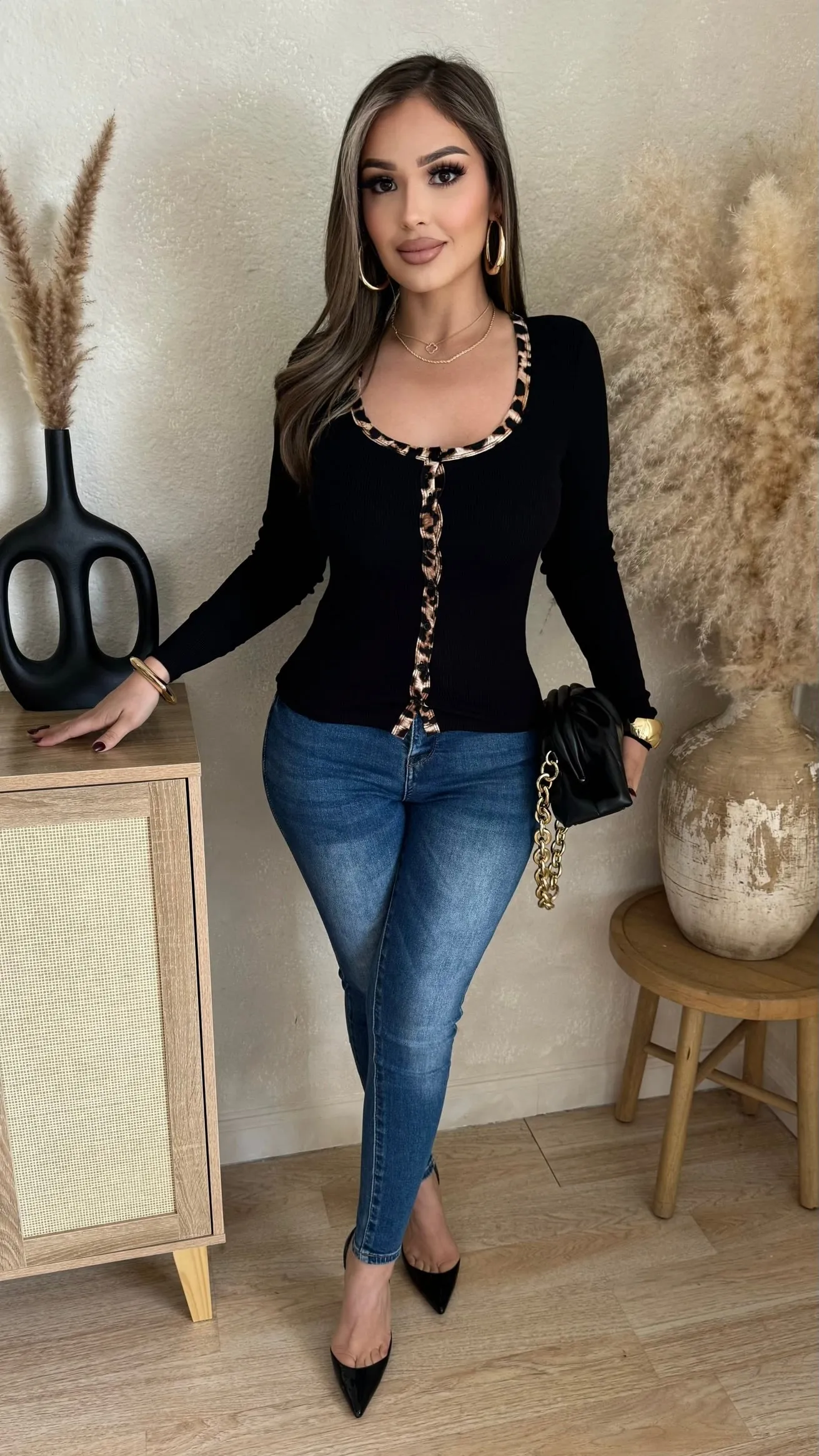 Caria Button Up Top (Cheetah) sold by Lavish Couture Fashion