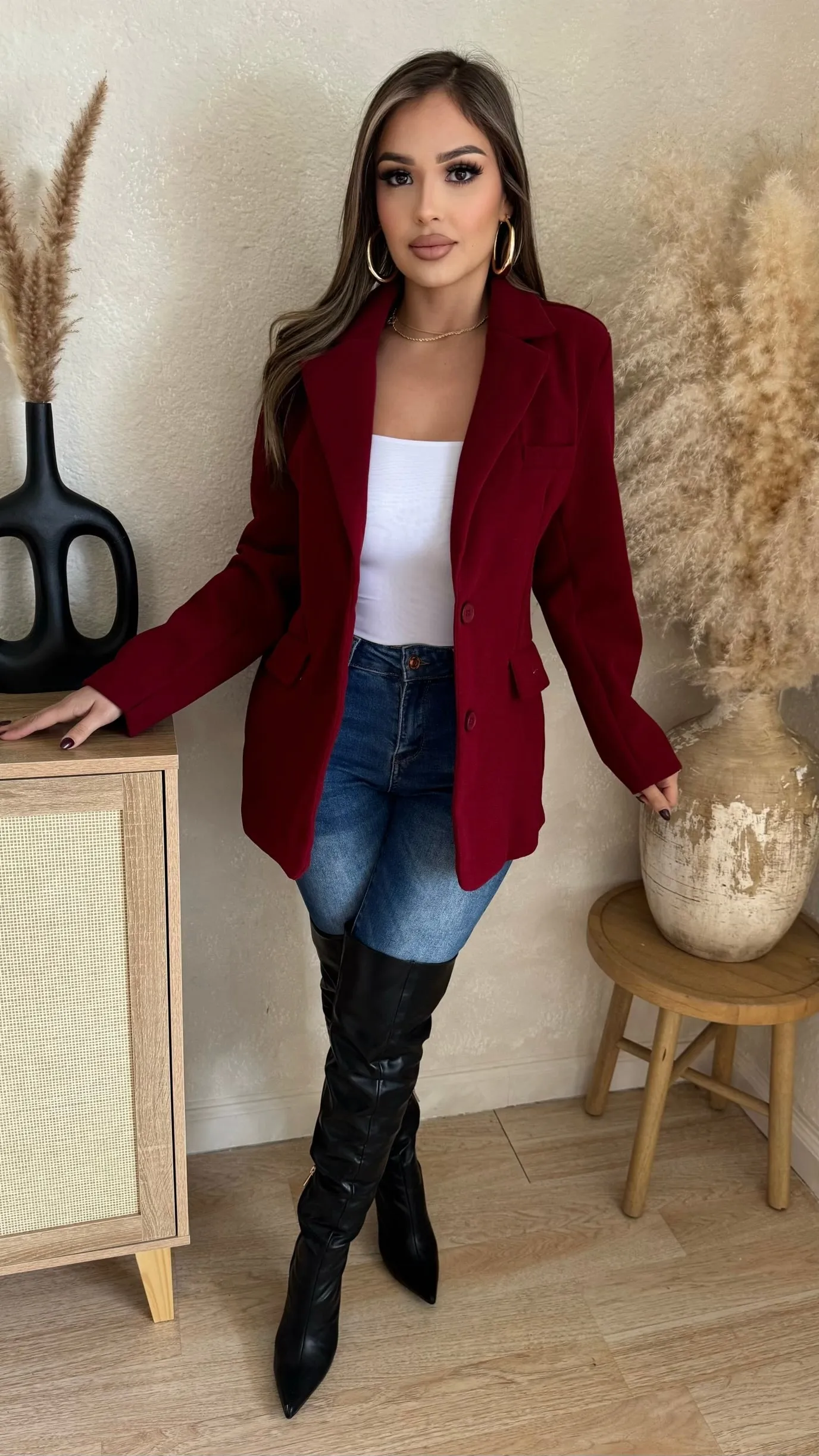 Delana Midi Coat (Burgundy) sold by Lavish Couture Fashion product image thumbnail 3