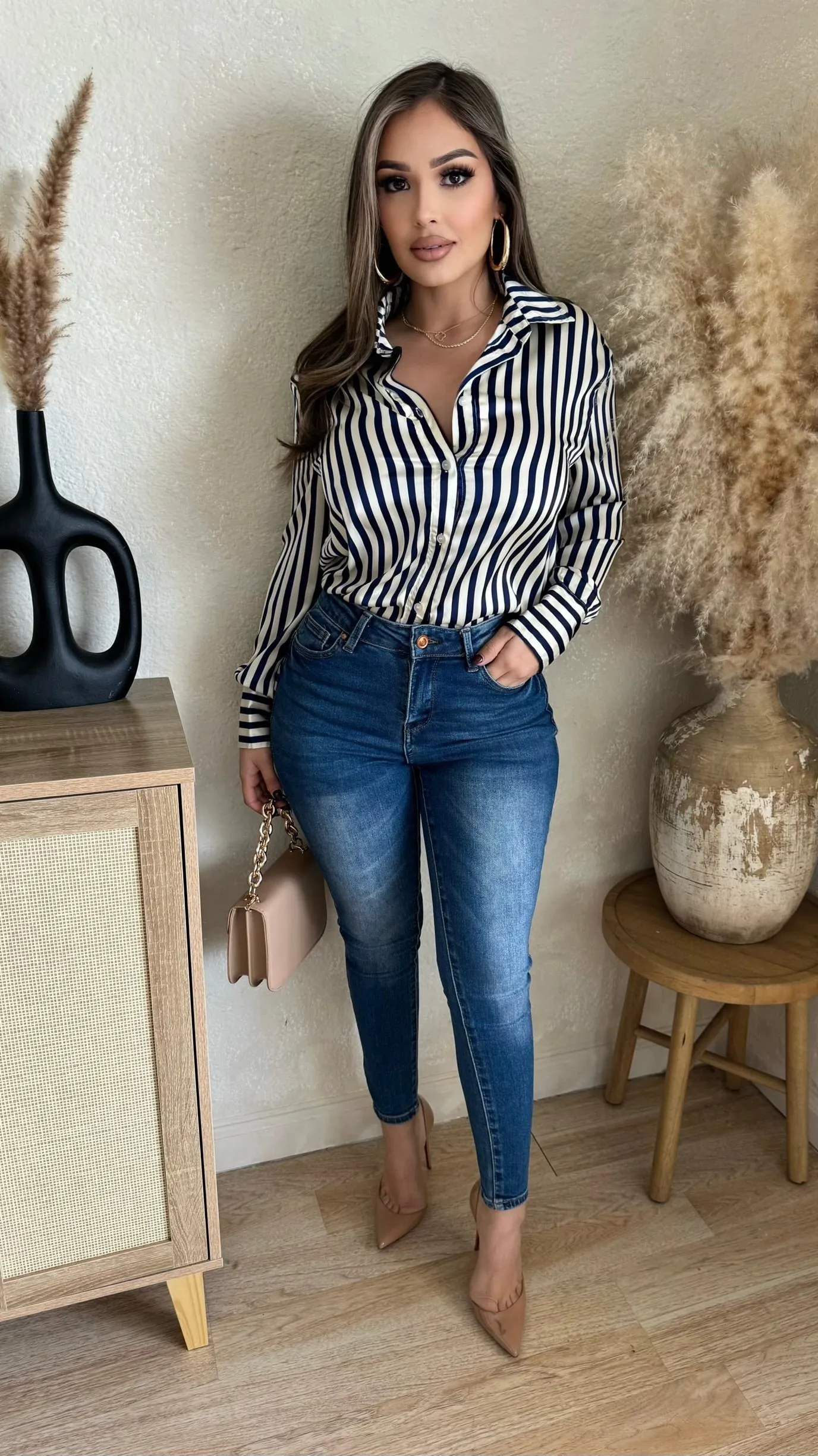 Stripes Of Perfection Shirt (Ivory/Navy) sold by Lavish Couture Fashion product image thumbnail 2