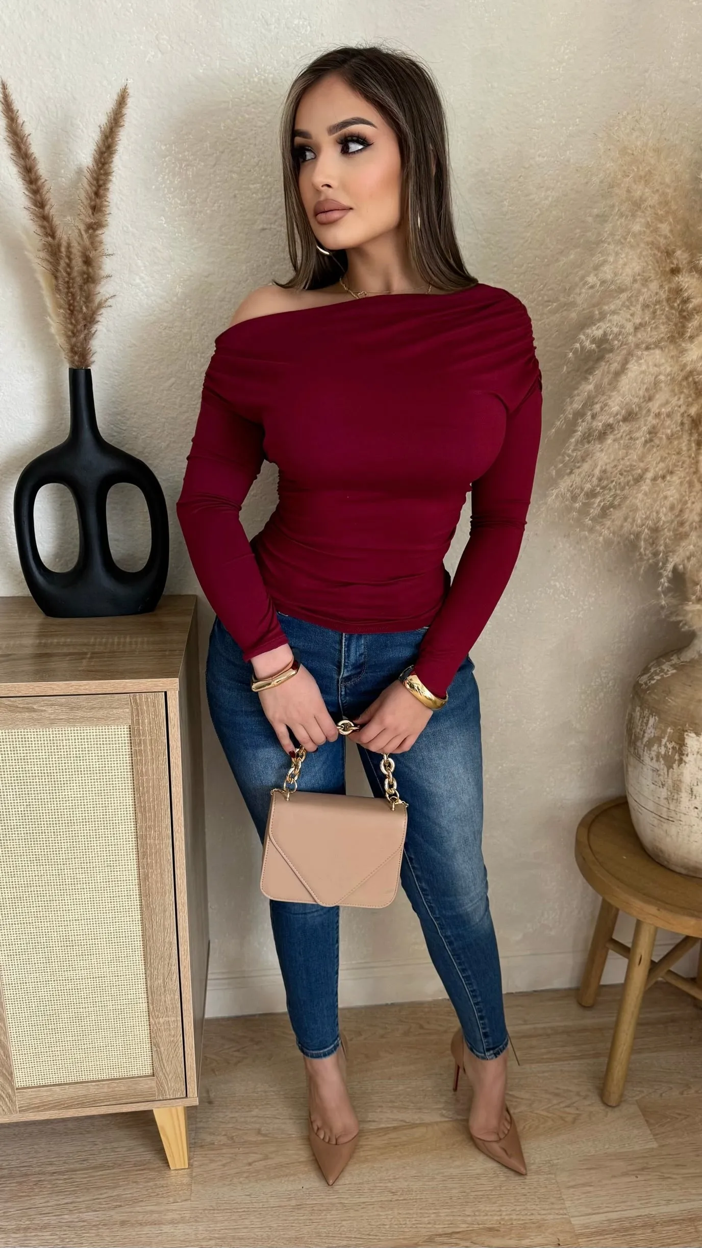 Luxe Off Shoulder Top (Burgundy) sold by Lavish Couture Fashion product image thumbnail 3