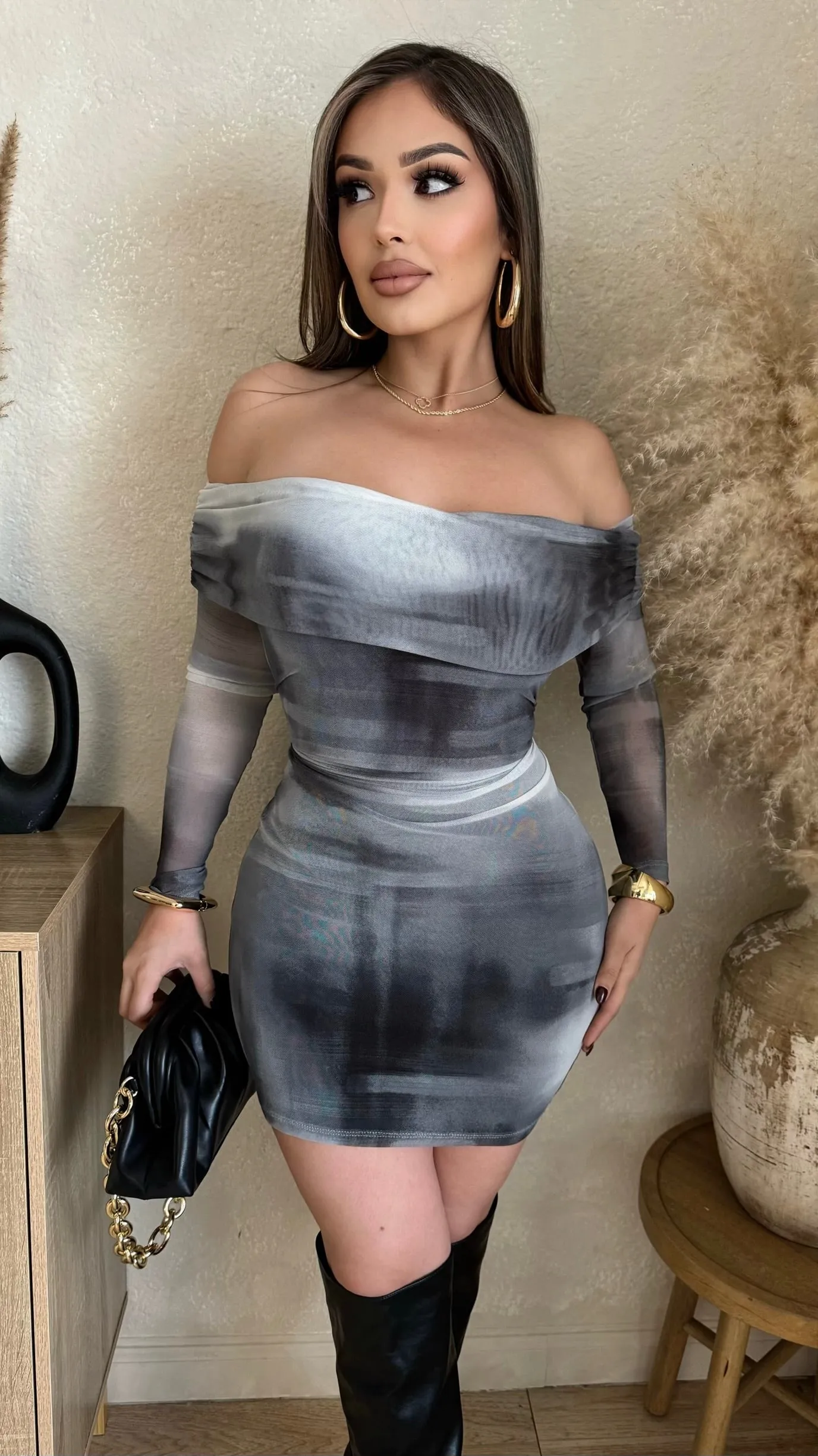 Perfectly Ruched Mesh Midi Dress (Grey) sold by Lavish Couture Fashion product image thumbnail 5