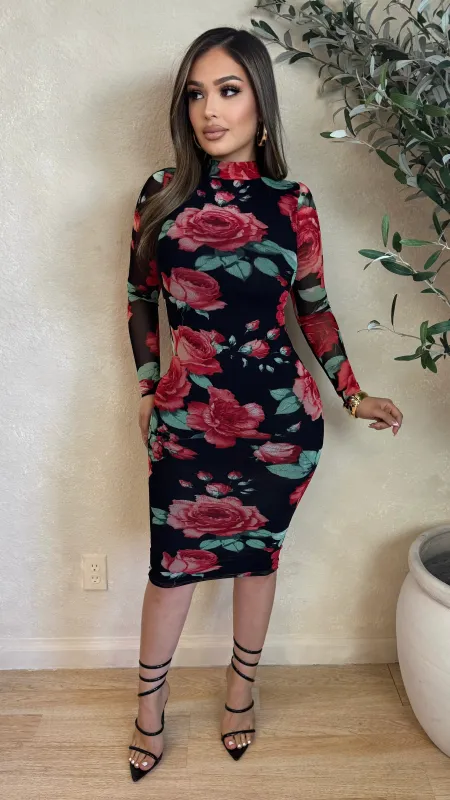 Azalea Floral Mesh Print Dress w/ Lining sold by Lavish Couture Fashion