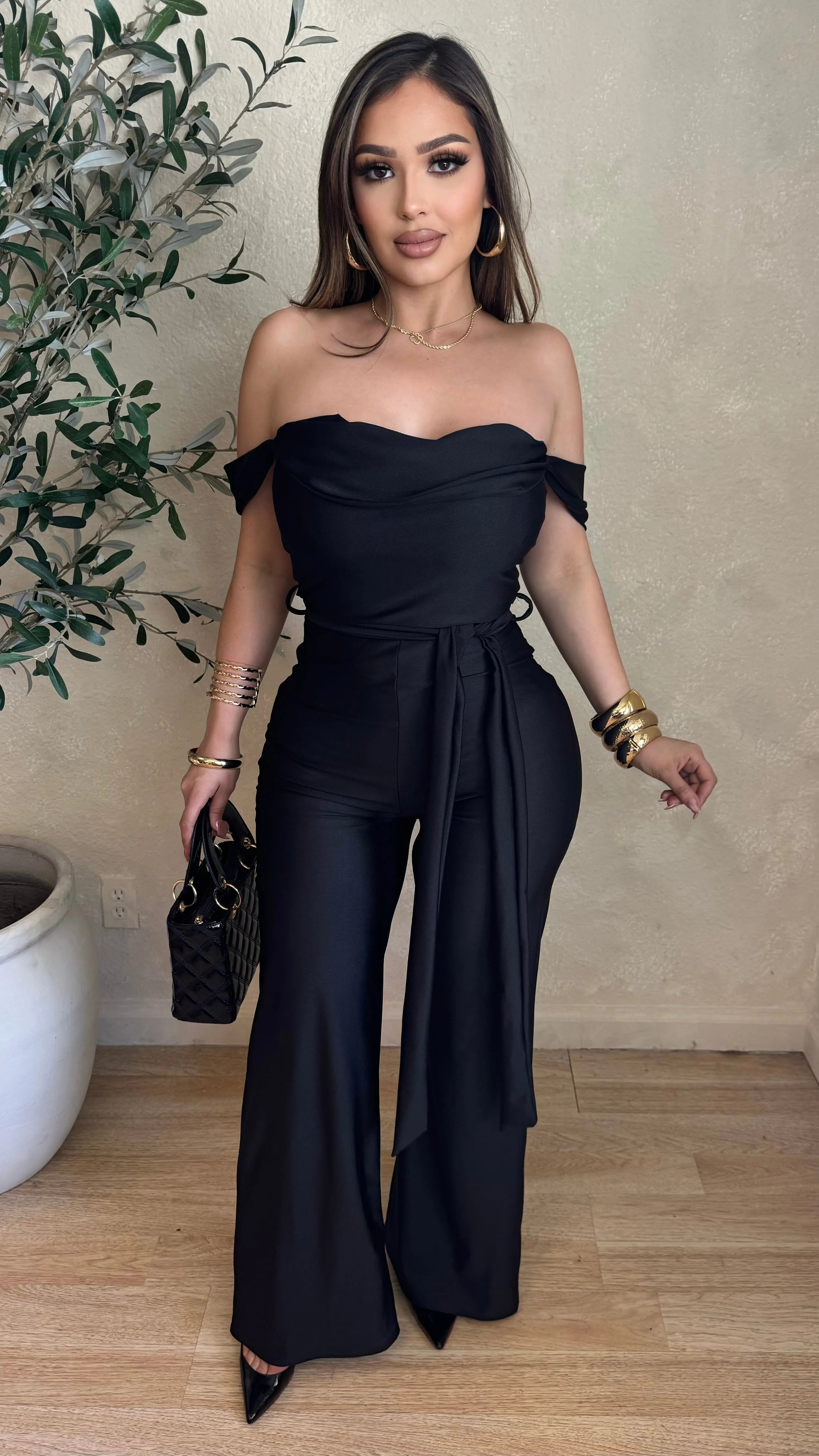 Clarissa Off Shoulder Belted Jumpsuit (Black) sold by Lavish Couture Fashion product image thumbnail 2