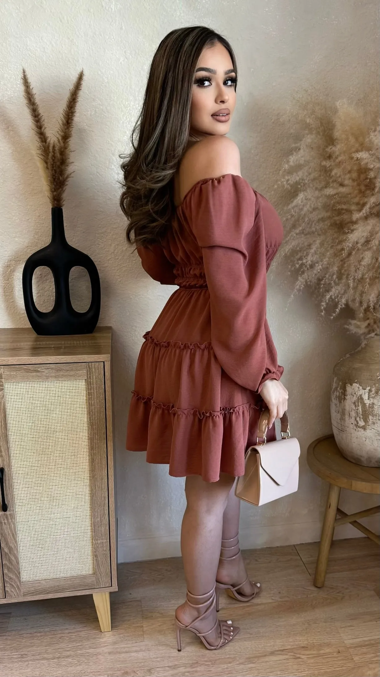 Off Shoulder Ruffle Midi Dress (Rust) sold by Lavish Couture Fashion product image thumbnail 2