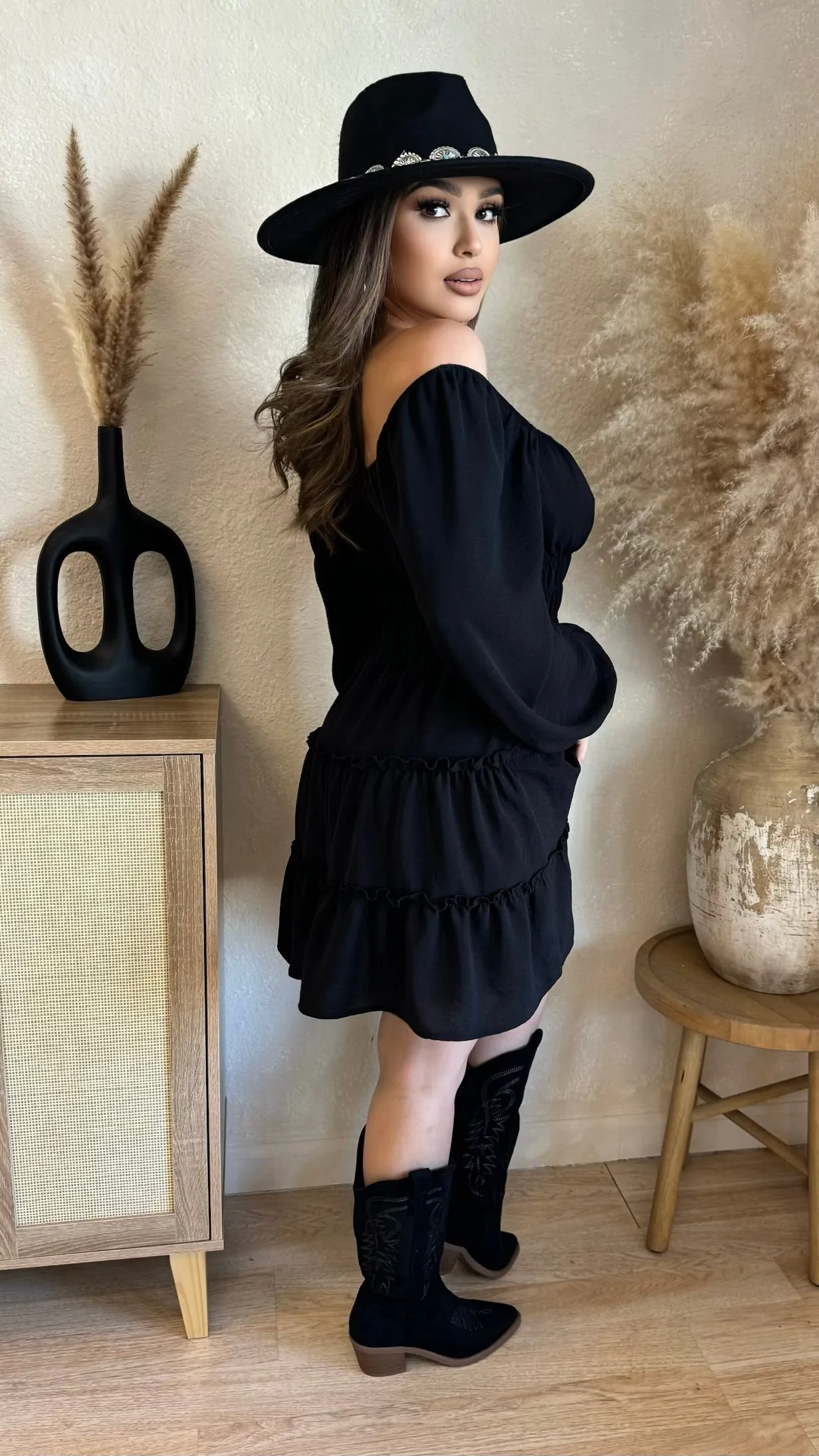 Off Shoulder Ruffle Midi Dress (Black) sold by Lavish Couture Fashion product image thumbnail 3