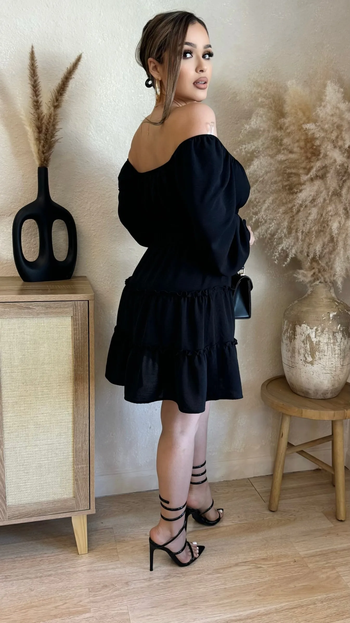 Off Shoulder Ruffle Midi Dress (Black) sold by Lavish Couture Fashion product image thumbnail 5