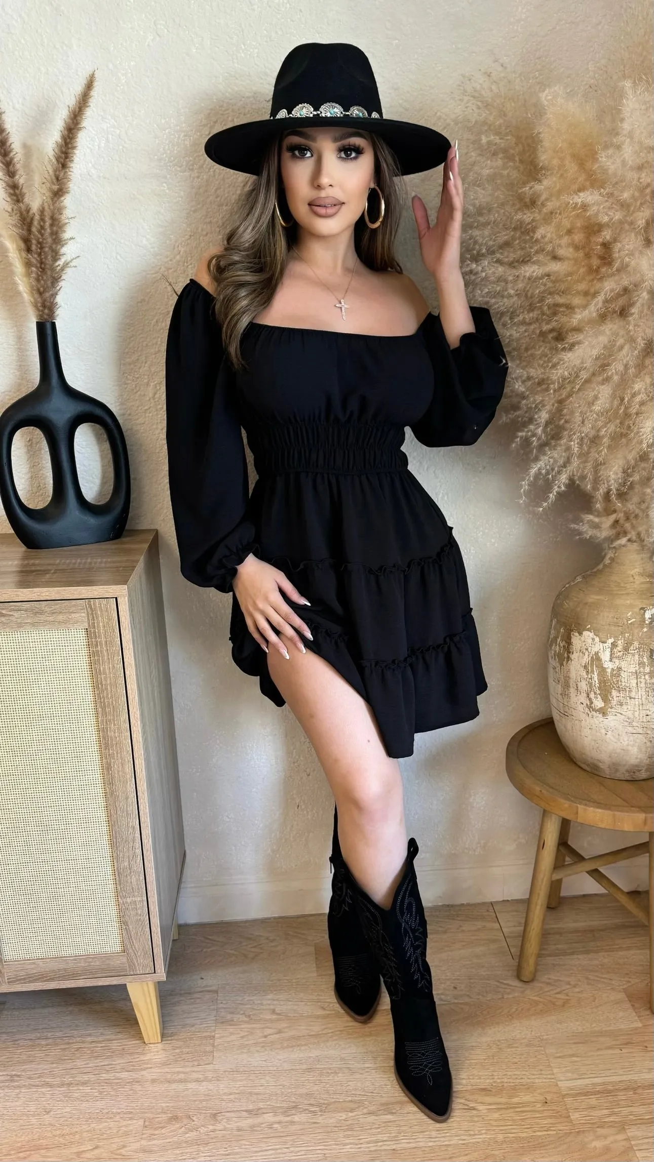 Off Shoulder Ruffle Midi Dress (Black) sold by Lavish Couture Fashion product image thumbnail 2