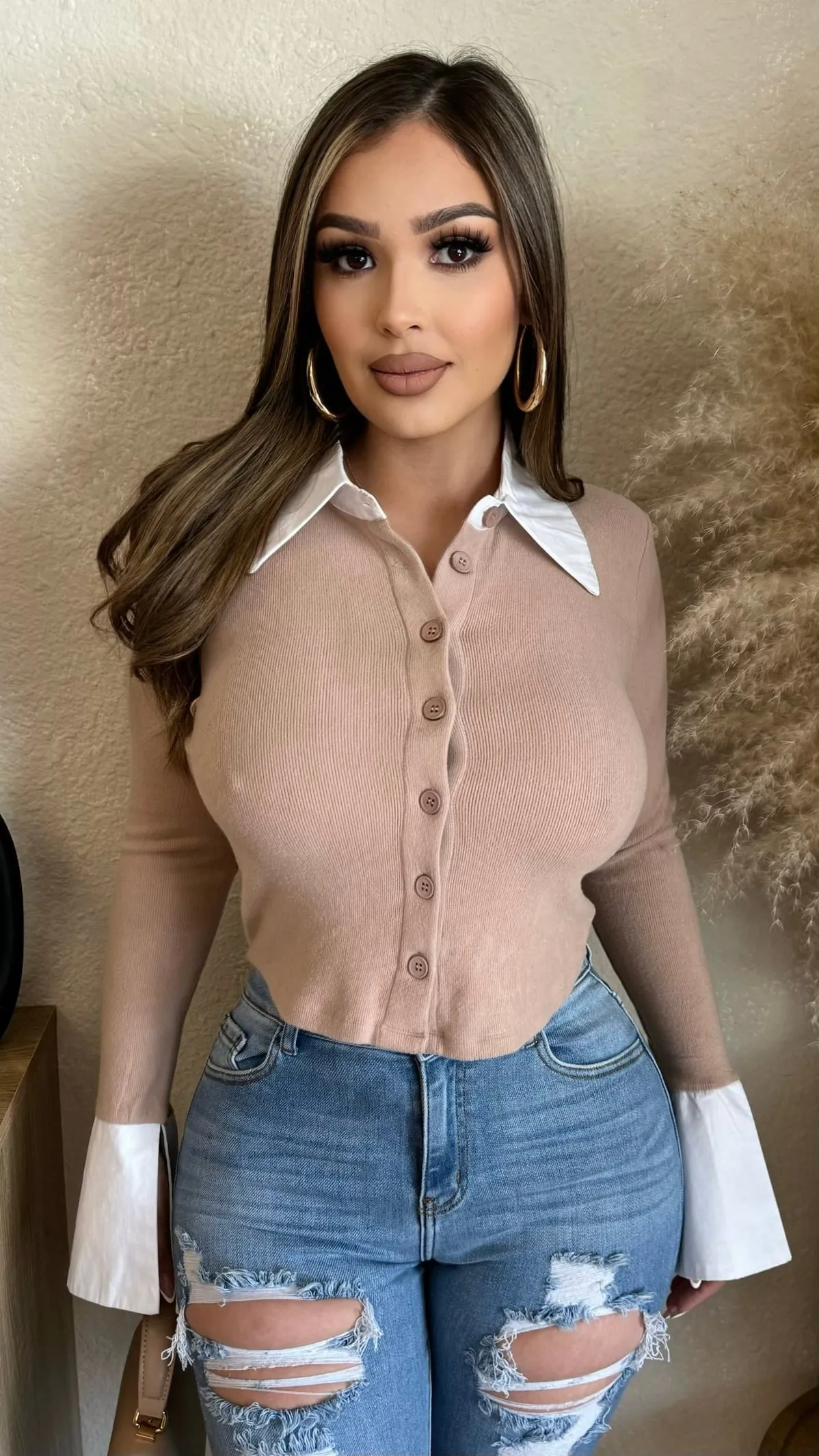 Chic Perception Top (Nude/ White) sold by Lavish Couture Fashion