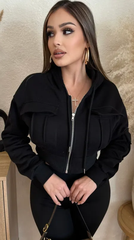 Mariela Zip Up Sweater (Black) sold by Lavish Couture Fashion