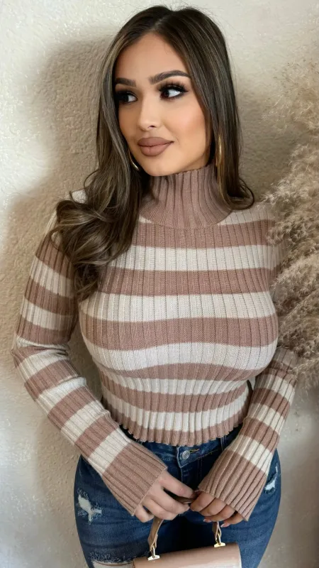 Yvonne Turtleneck Top (Taupe/ Nude) sold by Lavish Couture Fashion