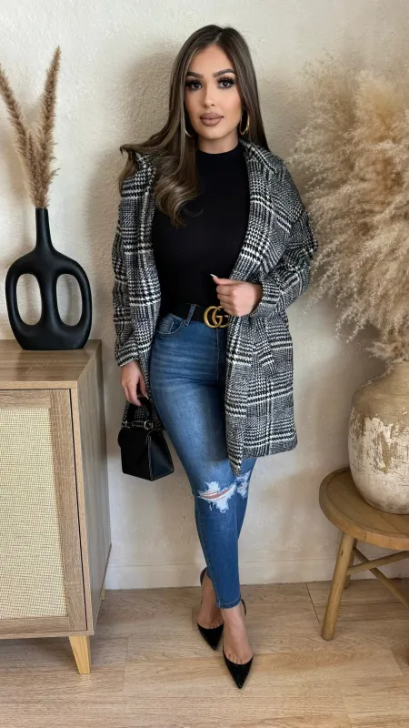 Worth It Plaid Coat (Black/ White) sold by Lavish Couture Fashion