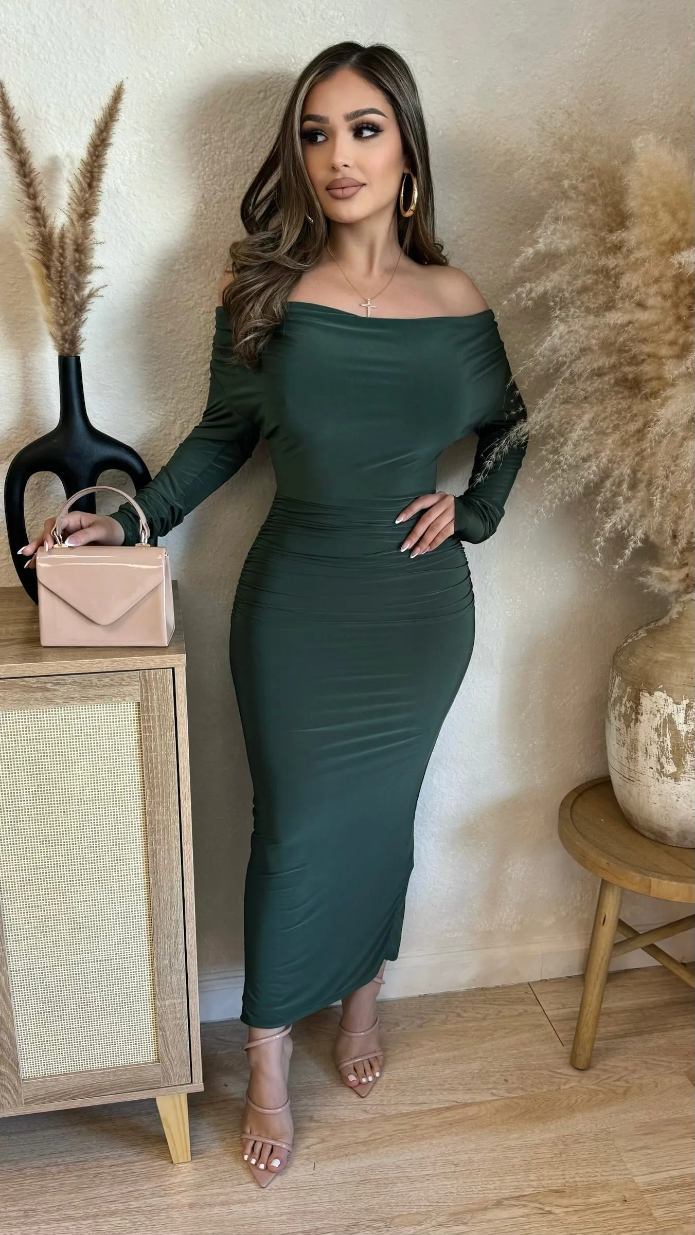Ruby Long Fitted Dress (Dk. Olive) sold by Lavish Couture Fashion product image thumbnail 5