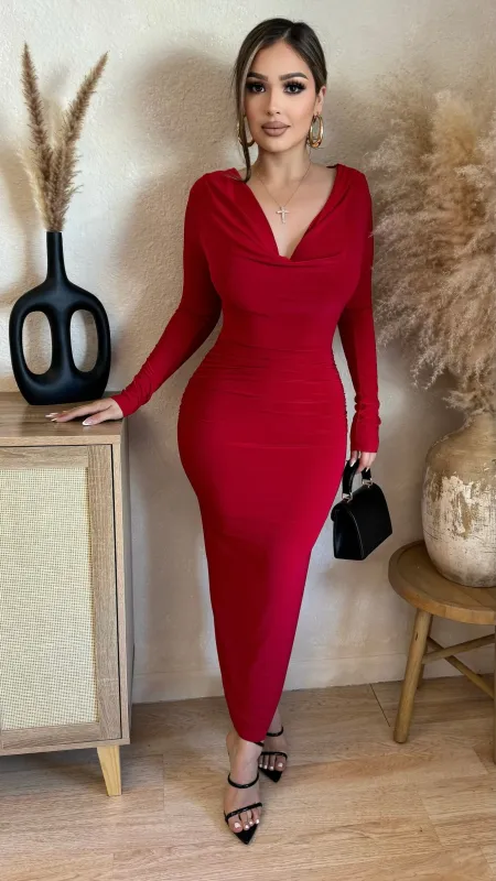 Ruby Long Fitted Dress (Red) sold by Lavish Couture Fashion