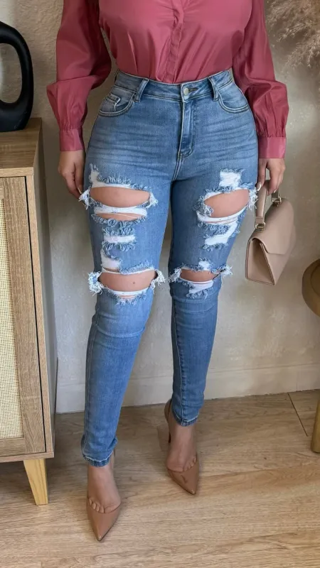 Making Choices High Rise Distressed Jeans (Light Wash) sold by Lavish Couture Fashion