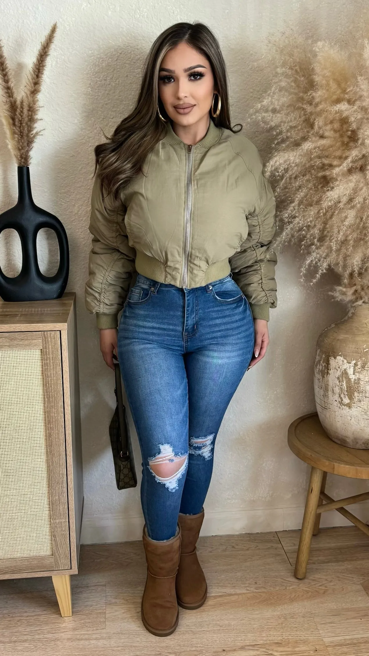 Unchecked Ego Bomber Jacket (Dusty Olive) sold by Lavish Couture Fashion product image thumbnail 5