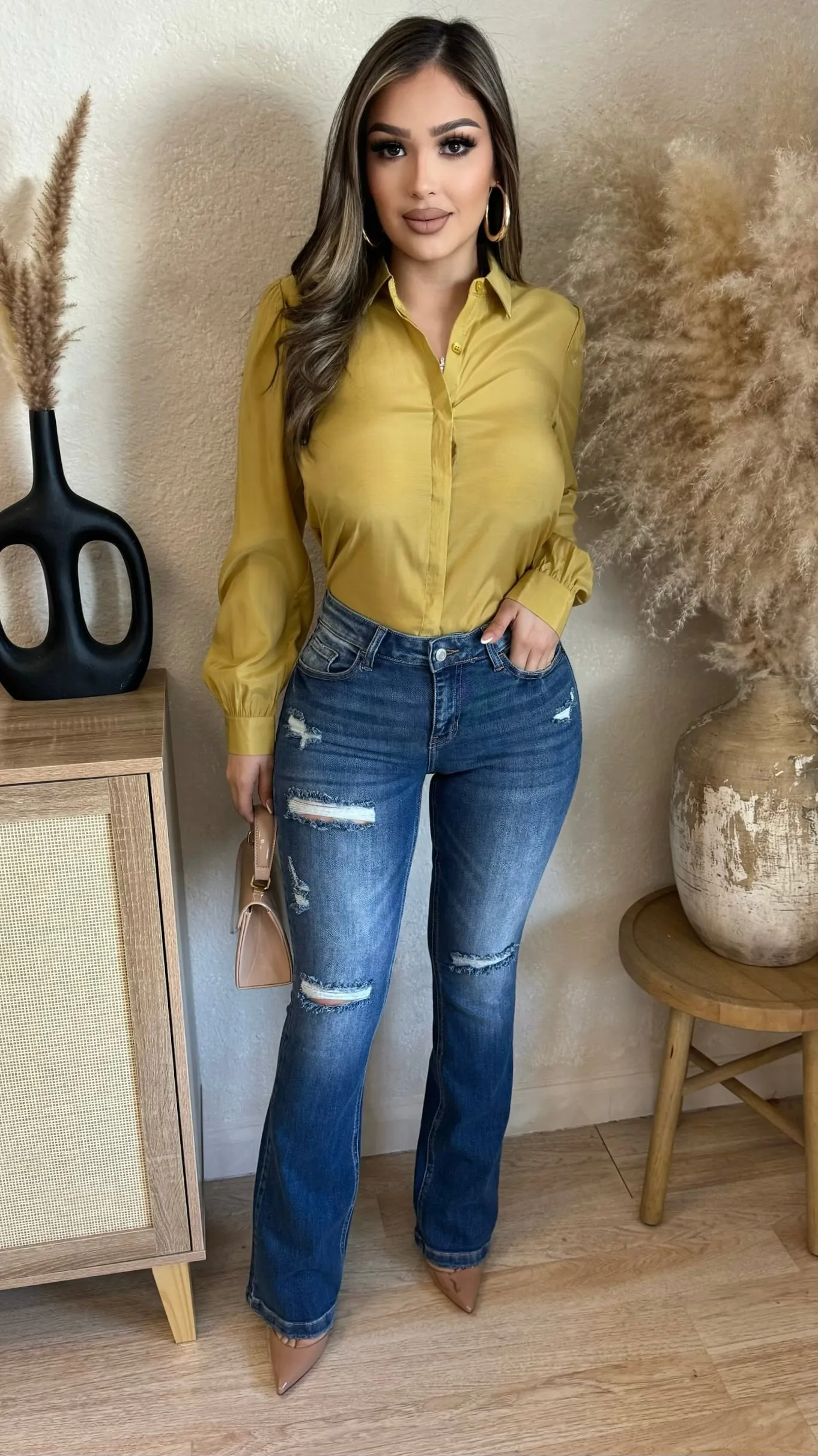 Settling Accounts Long Sleeve Top (Mustard) sold by Lavish Couture Fashion