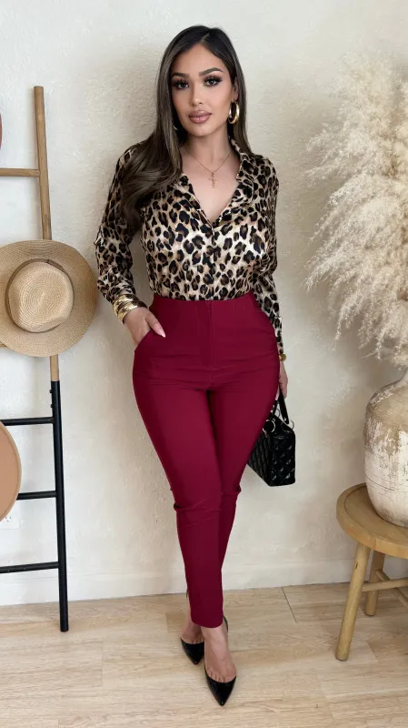 More Of You High Waist Pants (Wine) sold by Lavish Couture Fashion