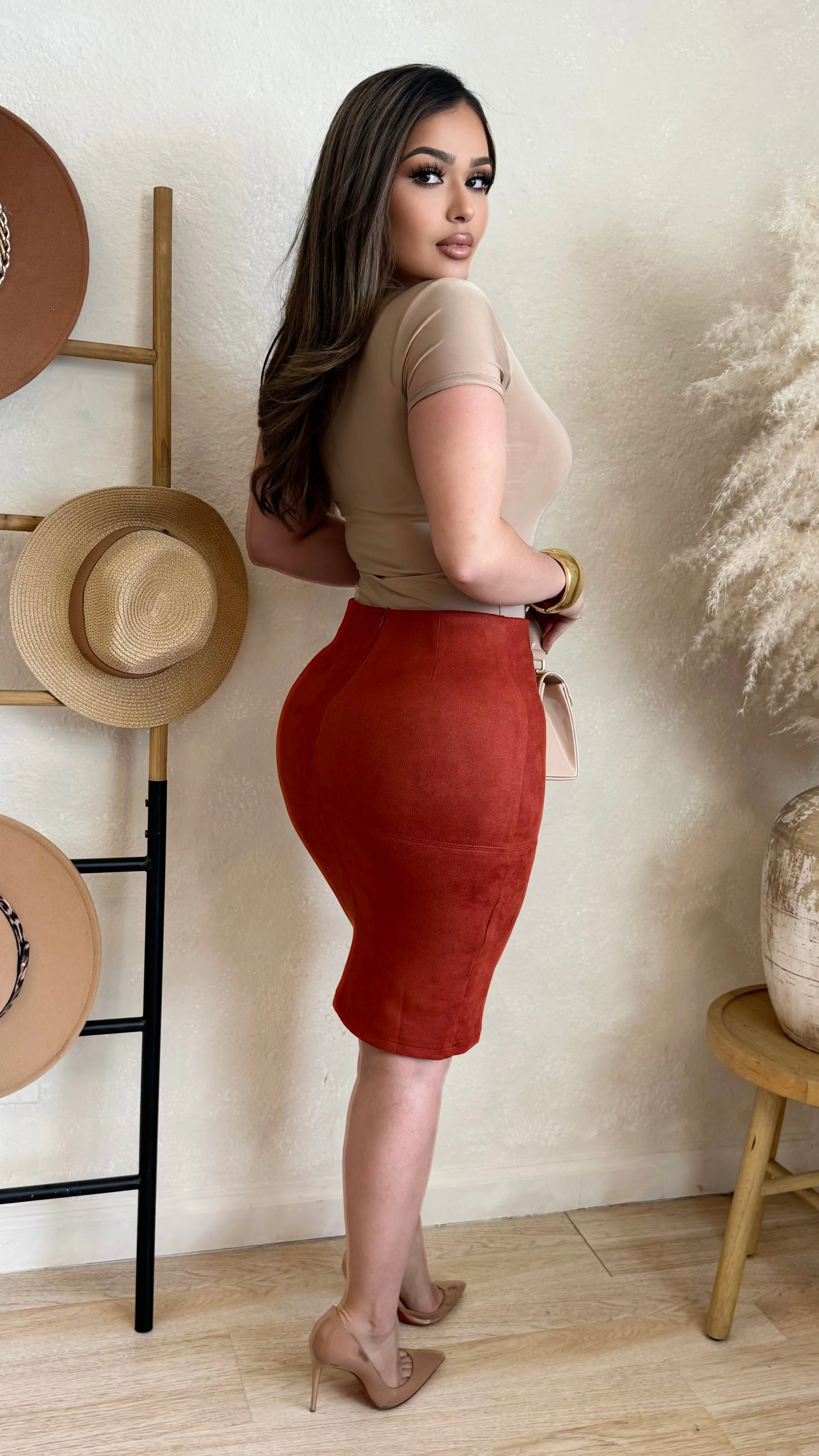 Untamed Suede Midi Skirt (Rust) sold by Lavish Couture Fashion product image thumbnail 2