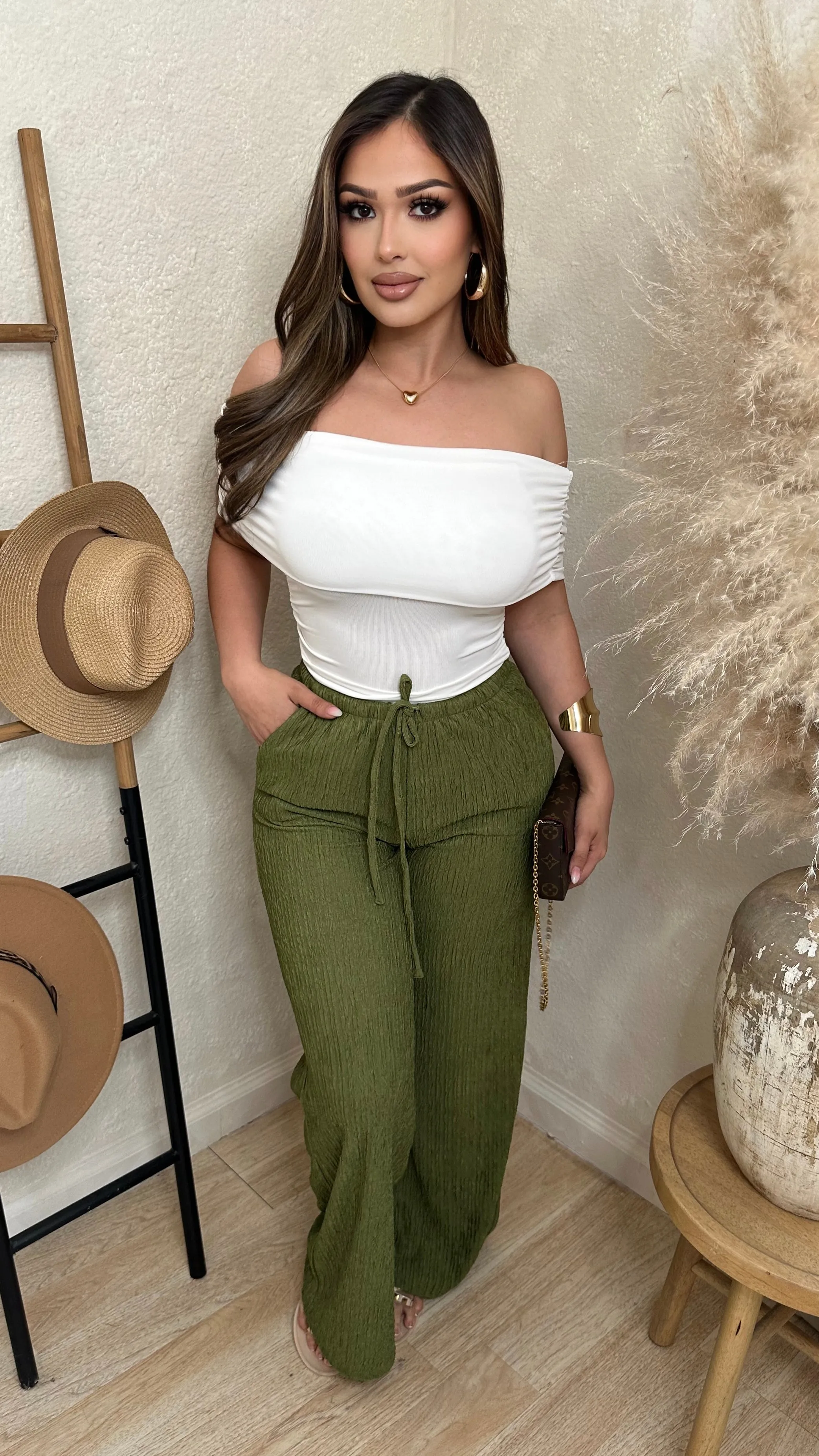 Lounge Comfort Wide-Leg Pants (Olive) sold by Lavish Couture Fashion product image thumbnail 2