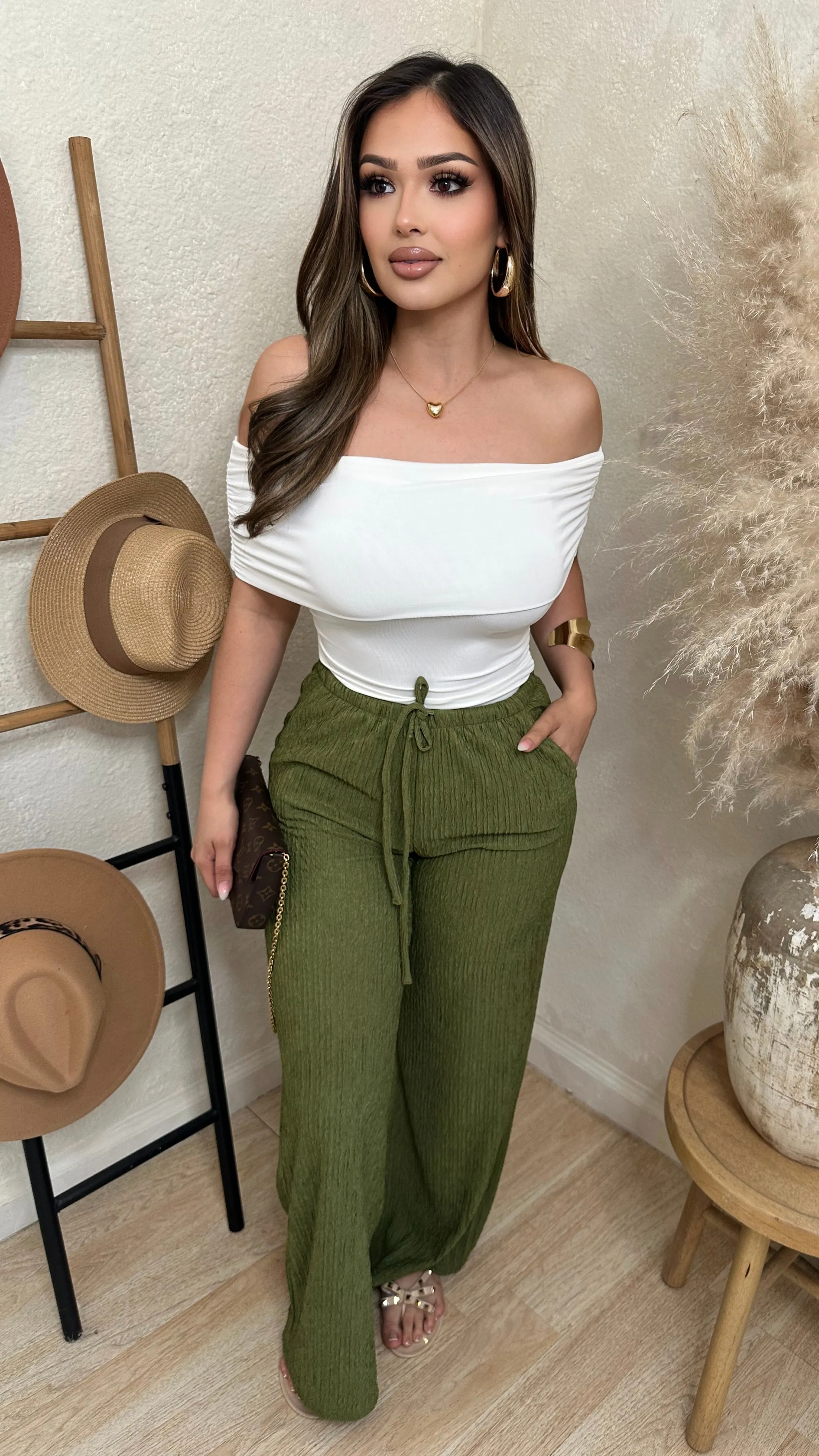 Lounge Comfort Wide-Leg Pants (Olive) sold by Lavish Couture Fashion