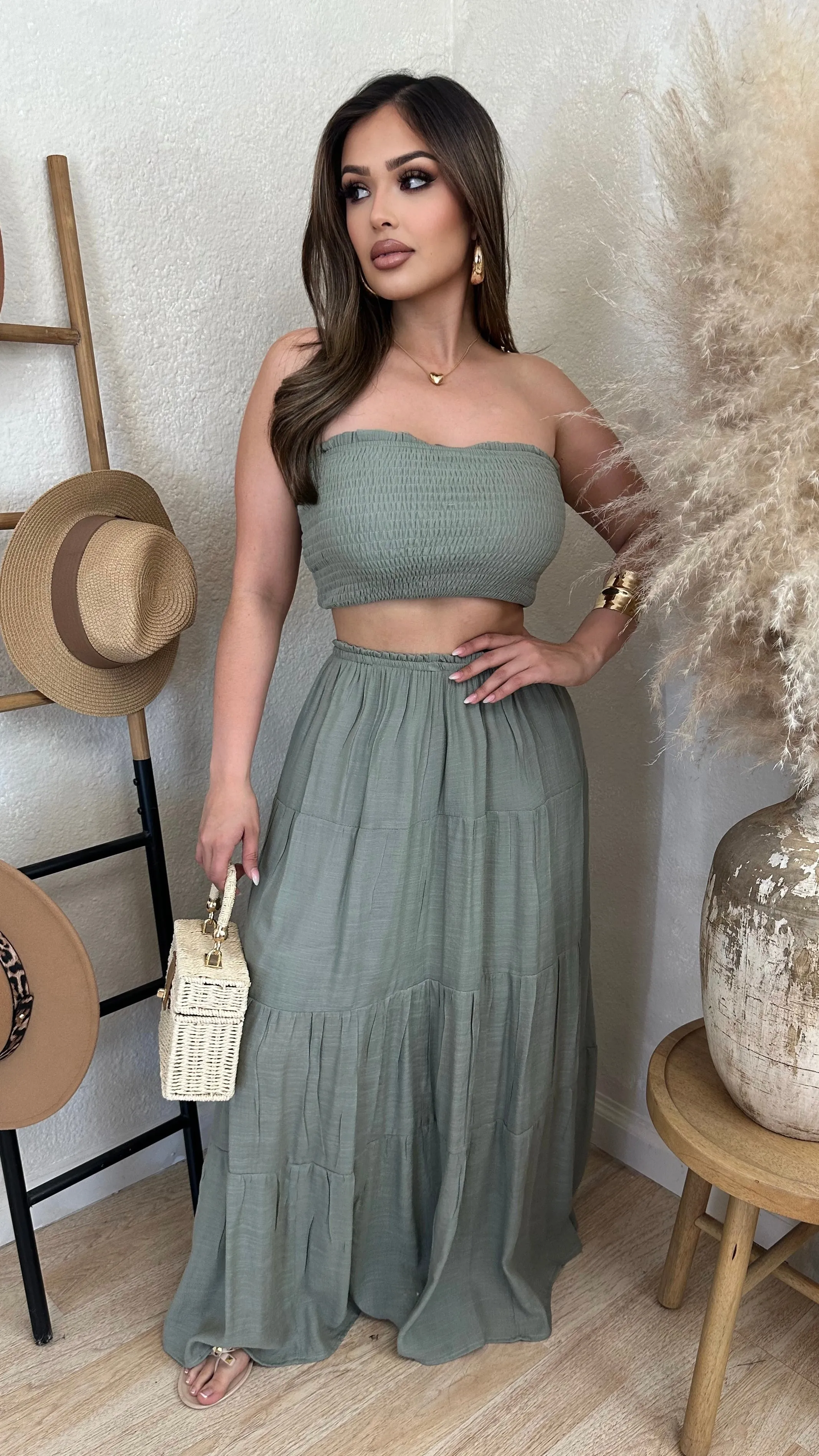 Arisbeth 2PC Skirt Set (Olive) sold by Lavish Couture Fashion