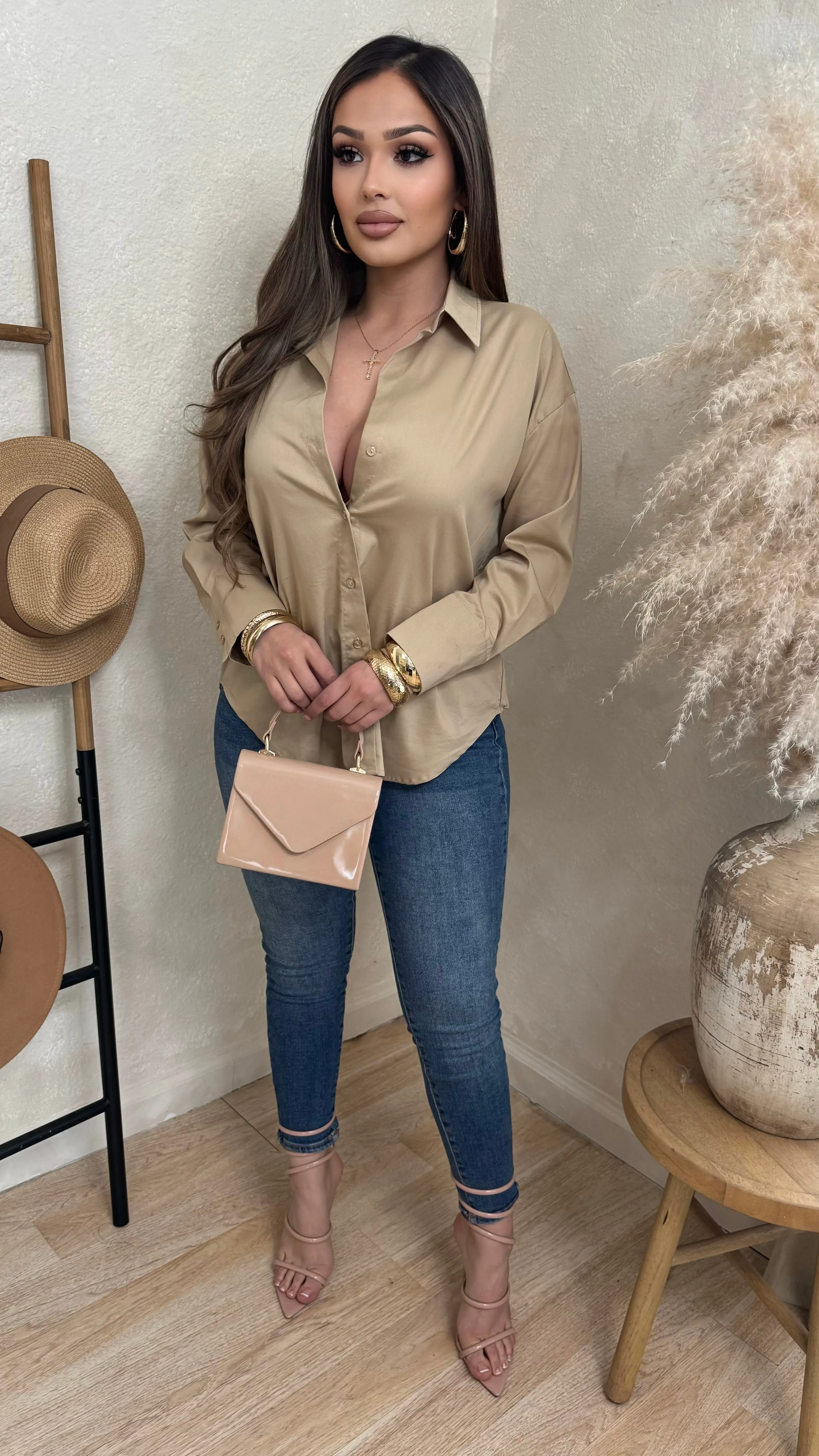 Kylina Long Sleeve Button Up Tops (Nude) sold by Lavish Couture Fashion product image thumbnail 3