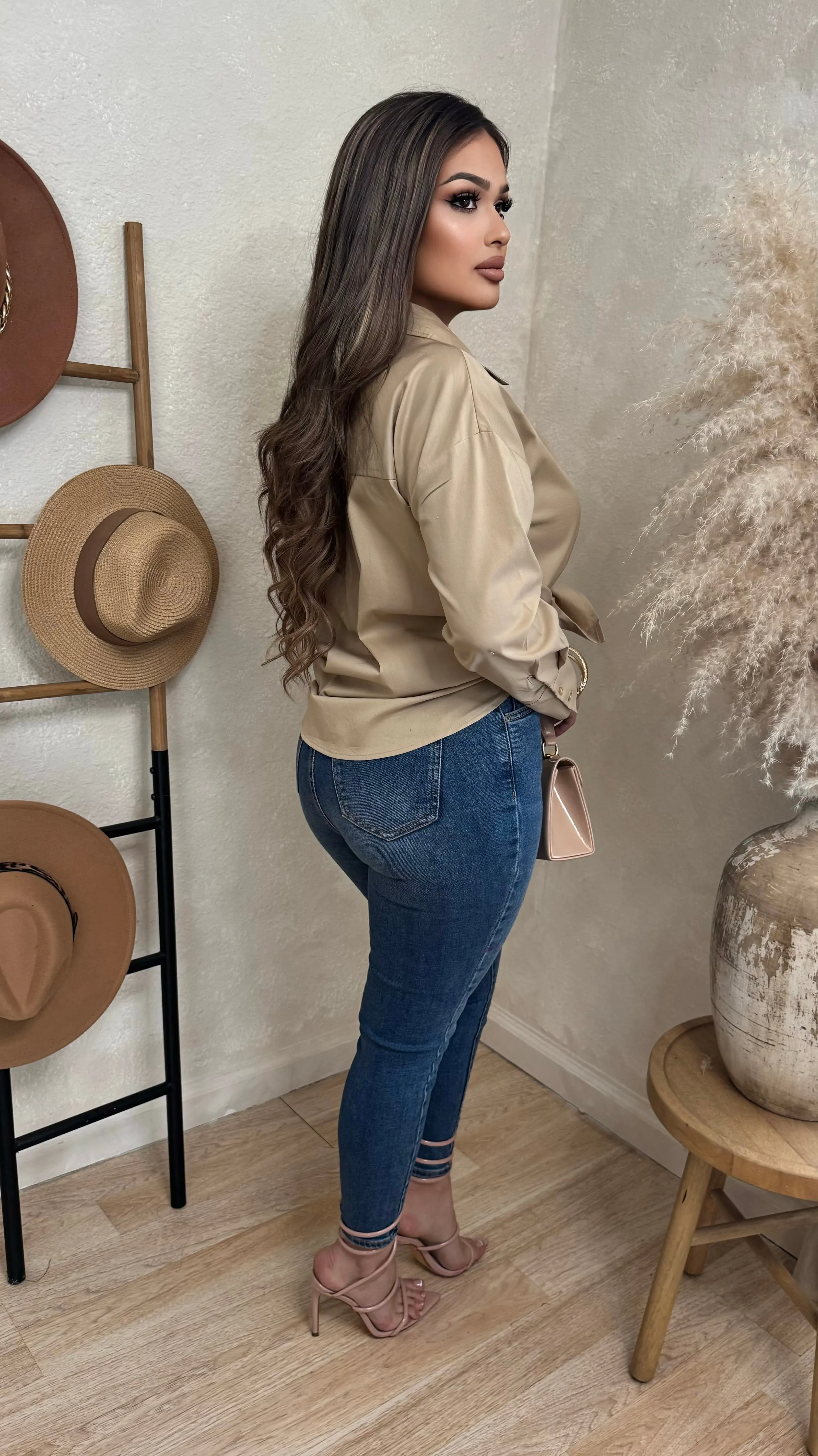 Kylina Long Sleeve Button Up Tops (Nude) sold by Lavish Couture Fashion product image thumbnail 4